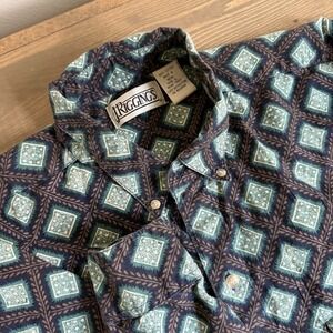 J. Riggings Mens Large Vintage 1990's Geometric Long Sleeve Button‎ Down Shirt